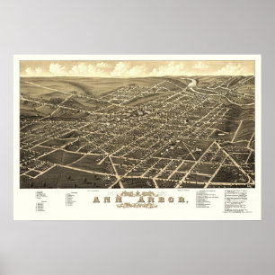 Ann Arbor, panoramische Karte MI - 1880 Poster