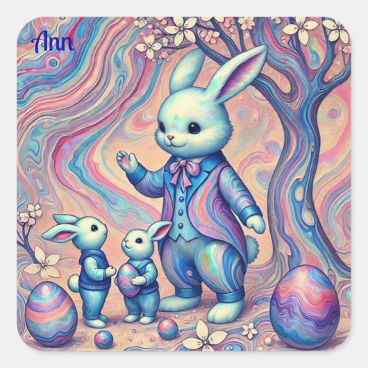 ANN ~ EASTER BUNNY und seine Kinder ~ Quadratischer Aufkleber (Vorderseite)