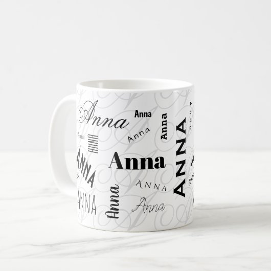 Anna Custom Name Black White Coffee Mug Kaffeetasse (Vorderseite Links)