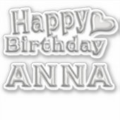 Anna Happy Birthday silver Aufkleber Sticker (Vorderseite)