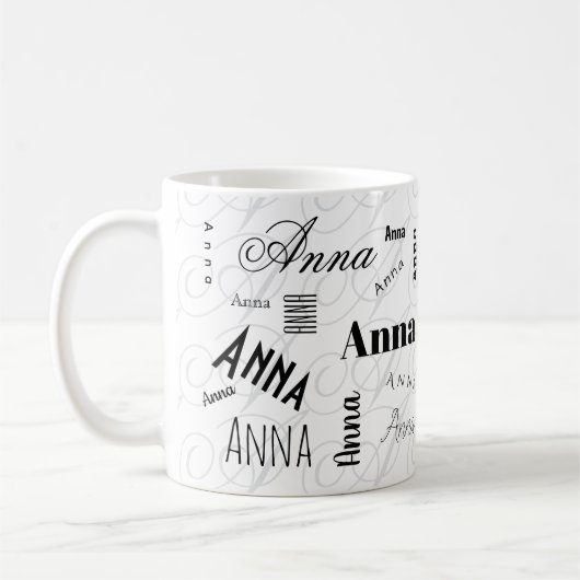 Anna Individueller Name Schwarz Weiß Kaffeetasse (Links)