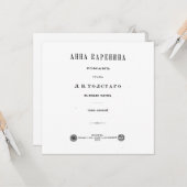 Anna Karenina - Titelseite im ersten Band (1878) Karte (Vorderseite/Rückseite Beispiel)