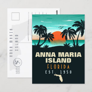 Anna Maria Insel Florida Strand Retro Sonnenunterg Postkarte