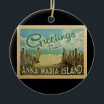 Anna Maria Island Beach Vintage Travel Keramik Ornament<br><div class="desc">Diese Grüße von Anna Maria Island Vintage Postkartengestaltung verfügt über einen Sandstrand mit einem schönen türkisfarbenen Ozean Wasser und über dem Meer,  einen blauen Himmel mit billigen weißen Wolken. Im Vintage Reisen Stil.</div>