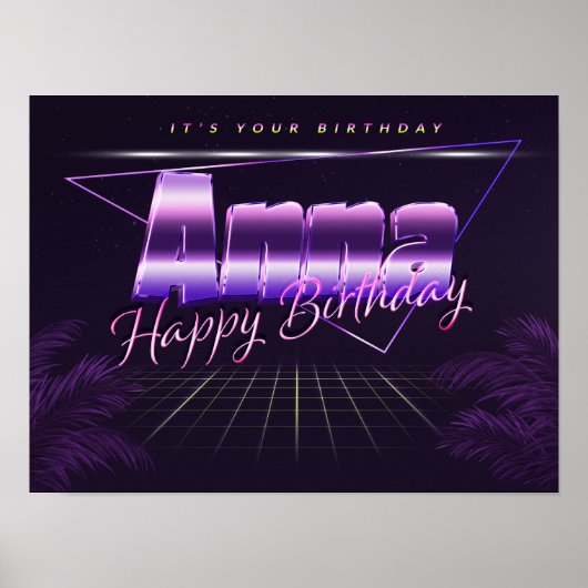 Anna Name Vorname lila retro Poster Geburtstag (Vorne)