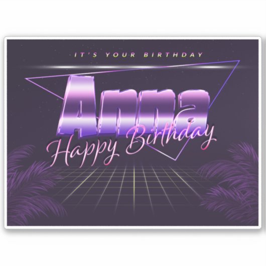 Anna Name Vorname lila retro Sticker Geburtstag (Vorderseite)