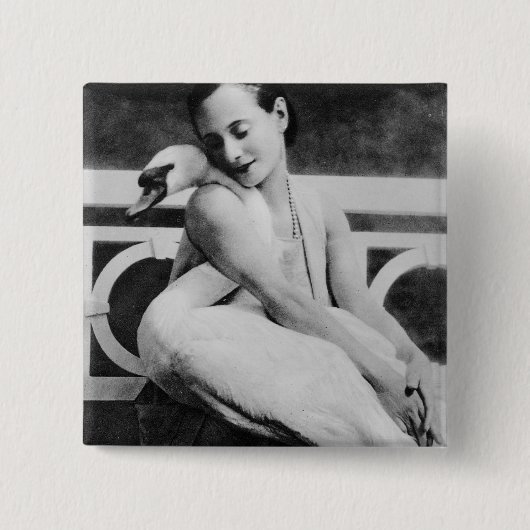 Anna Pavlova mit ihrem Haustierschwan Jack, c.1905 Button (Vorderseite)
