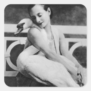 Anna Pavlova mit ihrem Jack als Haustier Schwan, c Quadratischer Aufkleber