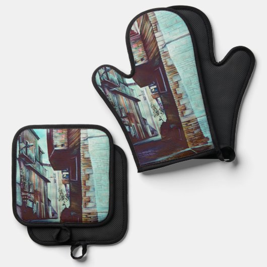 Anna-Straße Ofenhandschuh & Topflappen-Set (Vorderseite/Rückseite)