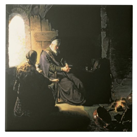 Anna und das blinde Tobit, c.1630 (Öl auf Platte) Fliese (Vorderseite)