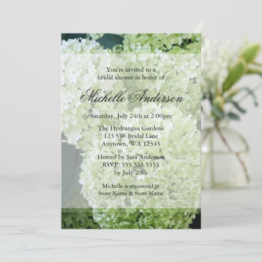 Annabelle Hydrangeas-Brautparty Einladung (Stehend Vorderseite)