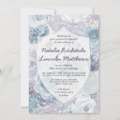 Annabelle Vintag Blue Floral Wappen Wedding Einladung (Vorderseite)