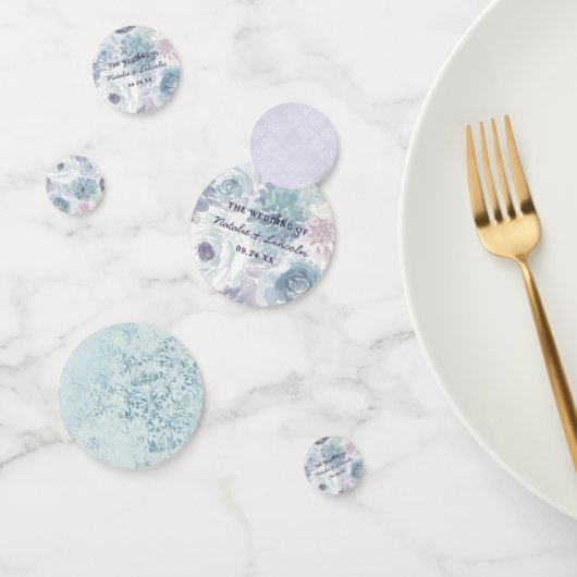 Annabelle Vintag Blue Floral Wedding Monogram Konfetti (Gruppe)