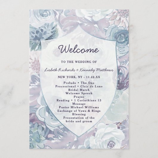 Annabelle Vintag Floral Wappen Hochzeitsfeier Programm (Vorderseite)