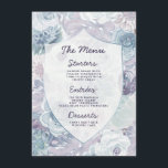 Annabelle Vintag Watercolor Floral Wappen Dinner Menükarte<br><div class="desc">Annabelle Vintag Blue Floral Watercolor Hochzeitsdesign mit handgemalten Blume, Pfannkuchen, Rose und Aquarellfarben, alles in einem Vintagen antiken Stil. Ein schicker und trendiger Look für eine Frühjahr-, Sommer- oder Winterhochzeit, mit sanfter Pastellfarben: Navy Blue, Lavendel lila, Blütenrosa und Minzgrün, mit staubigen, eisblauen Imitaten Details. Außerdem ein moderner, handgeschriebener Script-Schriftart -...</div>