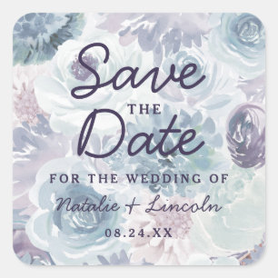 Annabelle Vintage Blau Floral Chic Save the Date Quadratischer Aufkleber