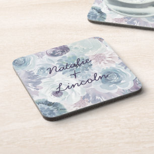 Annabelle Vintage Blaue Florale Hochzeitsmonogramm Getränkeuntersetzer