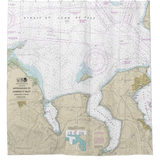 Annäherung an Admiralty Inlet Dungeness an Oak Bay Duschvorhang (Vorderseite)