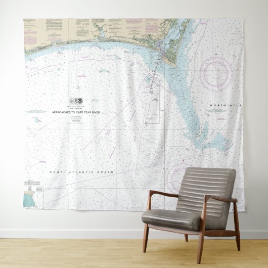 Annäherung an Cape Fear River Nautical Chart 11536 Wandteppich (Beispiel (Horizontal))