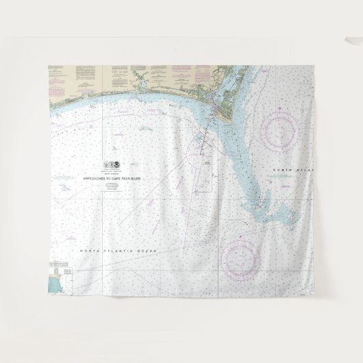 Annäherung an Cape Fear River Nautical Chart 11536 Wandteppich (Vorderseite (Horizontal))