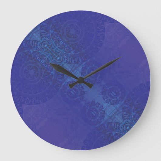 Annahme | Blue Indigo Violet Boho Medallions Große Wanduhr (Vorderseite)