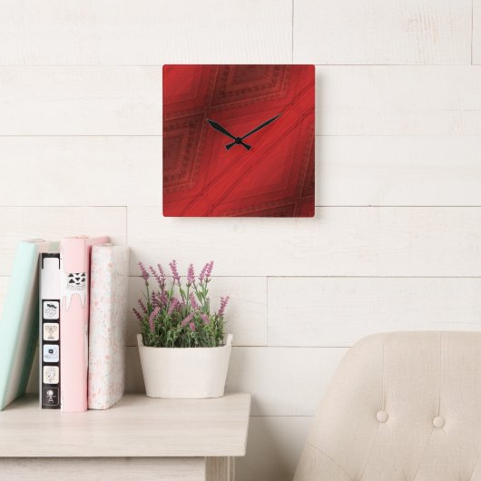 Annahme | Red Eclectic Boho Pattern Quadratische Wanduhr (Lesesaal)