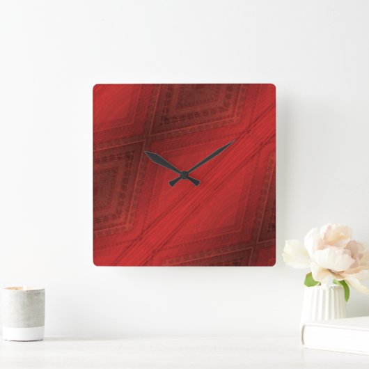 Annahme | Red Eclectic Boho Pattern Quadratische Wanduhr (Zuhause)