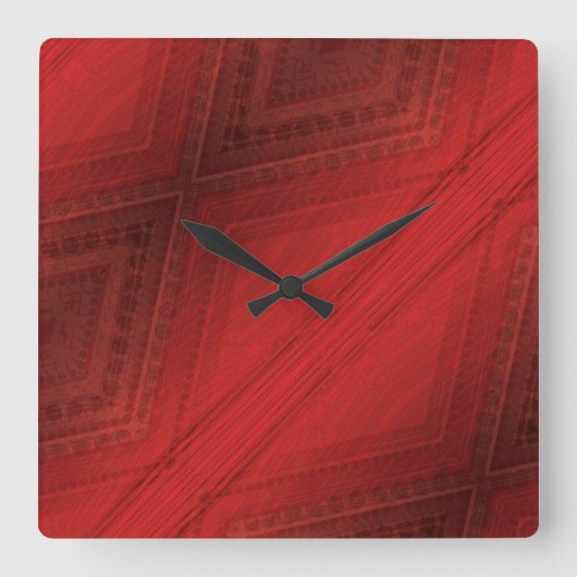 Annahme | Red Eclectic Boho Pattern Quadratische Wanduhr (Vorderseite)