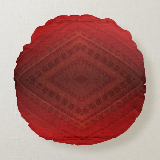 Annahme | Red Eclectic Boho Pattern Rundes Kissen (Vorderseite)