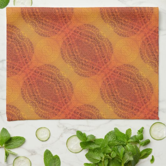 Annahme | Red Orange Yellow Boho Medallions Geschirrtuch (Gefaltet)