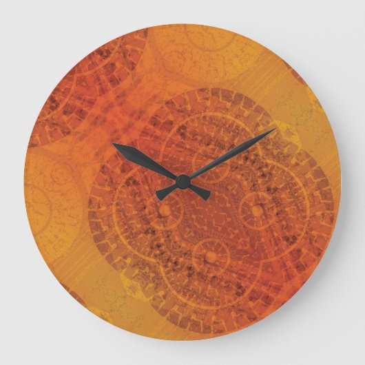 Annahme | Red Orange Yellow Boho Medallions Große Wanduhr (Vorderseite)