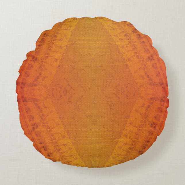 Annahme | Red Orange Yellow Shibori Muster Rundes Kissen (Vorderseite)