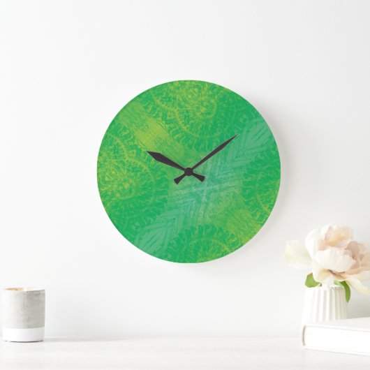 Annahme | Yellow Green Blue Boho Medallions Große Wanduhr (Zuhause)