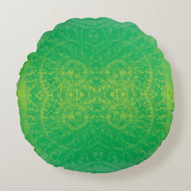 Annahme | Yellow Green Blue Boho Medallions Rundes Kissen (Vorderseite)