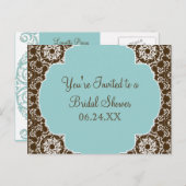 AnnaLiese Damask - Blaues Brautparty Einladungspostkarte (Vorne/Hinten)