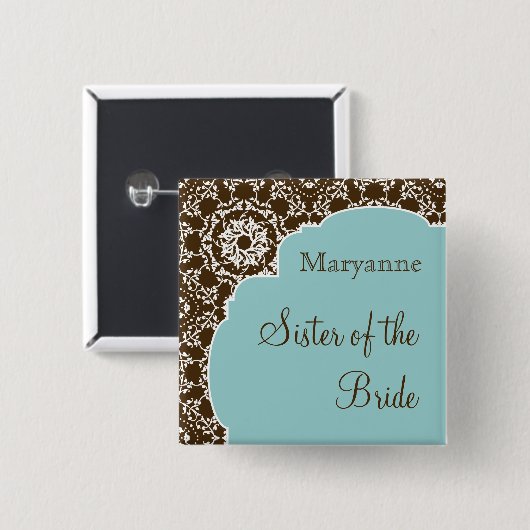 AnnaLiese Damast-blauer Brautparty-Knopf Button (Vorne & Hinten)