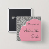 AnnaLiese Damast - rosa grauer Brautparty-Knopf n Button (Vorne & Hinten)