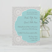 AnnaLiese Peacock Damask - Aqua Blue Gray Einladun Einladung (Stehend Vorderseite)