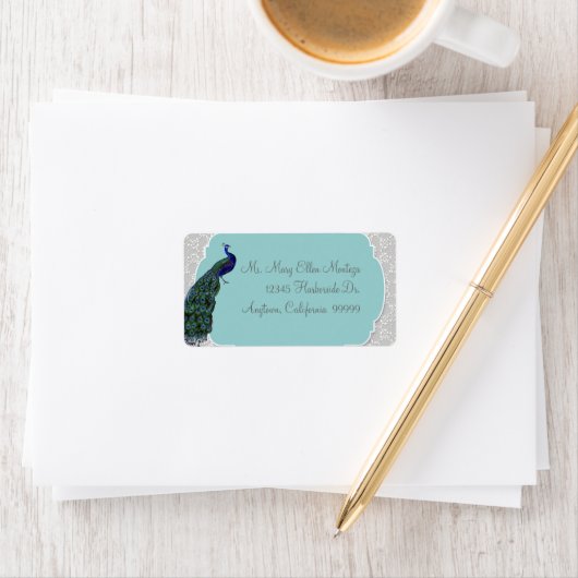 AnnaLiese Peacock Damask - Blaue Matching-Labels Adressaufkleber (Insitu)
