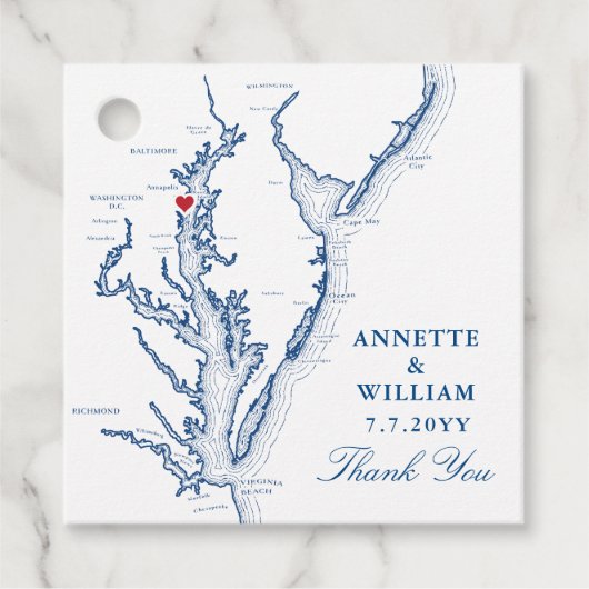 Annapolis Chesapeake Bay Map Navy Blue Wedding Geschenkanhänger (Vorderseite)
