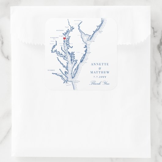 Annapolis Chesapeake Bay Map Navy Gastgeschenk Hoc Quadratischer Aufkleber (Tasche)