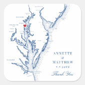 Annapolis Chesapeake Bay Map Navy Gastgeschenk Hoc Quadratischer Aufkleber (Vorderseite)