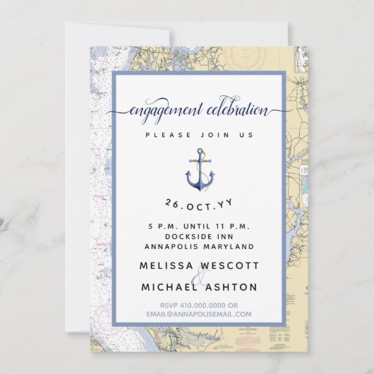 Annapolis Dusty Blue #Nautical #Engagement Party Einladung (Vorderseite)