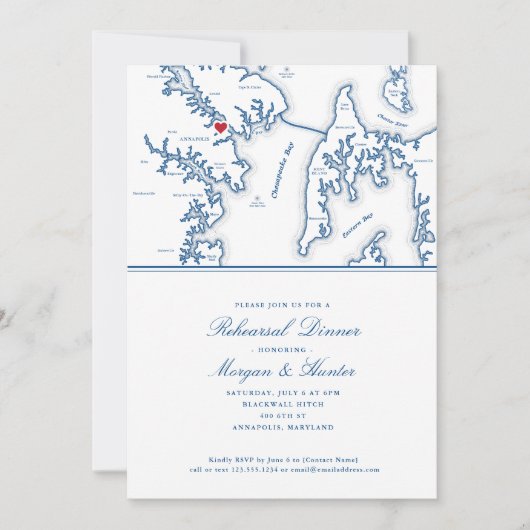 Annapolis Kent Island Map Navy Probe Dinner Einladung (Vorderseite)