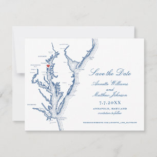 Annapolis Maryland Hochzeit Elegante Navy Karte