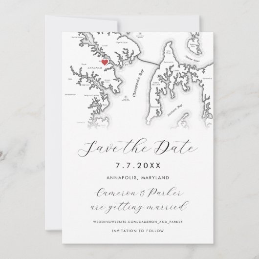 Annapolis Maryland Karte Schwarz-Weiß-Foto (Vorderseite)