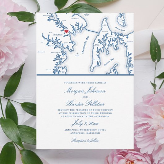 Annapolis Maryland Map Elegante Marine Hochzeit Einladung