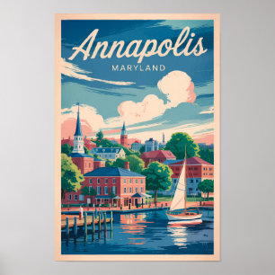 Annapolis Maryland Skyline Travel Art Vintag Poster