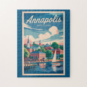 Annapolis Maryland Skyline Travel Art Vintag Puzzle