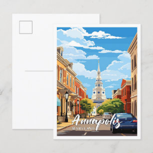 Annapolis Maryland Vintag Art Travel Illustration Postkarte